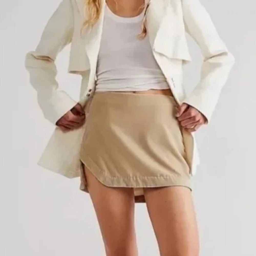 #NWOT Free People Annalise Side Vent Velvet Miniskirt in Morning Oat